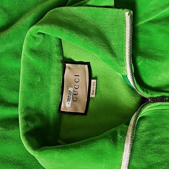 Gucci Velvet Neon Lime Green Zip Up Cardigan Sweater Jacket Sz. XS - Picture 5 of 10